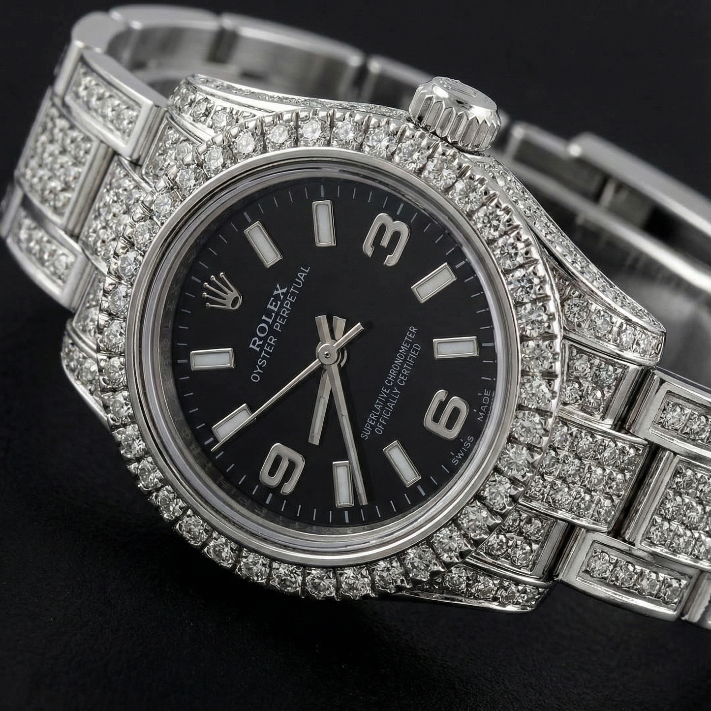 176200 Rolex Oyster Perpetual iced-out 26mm Ladies Watch
