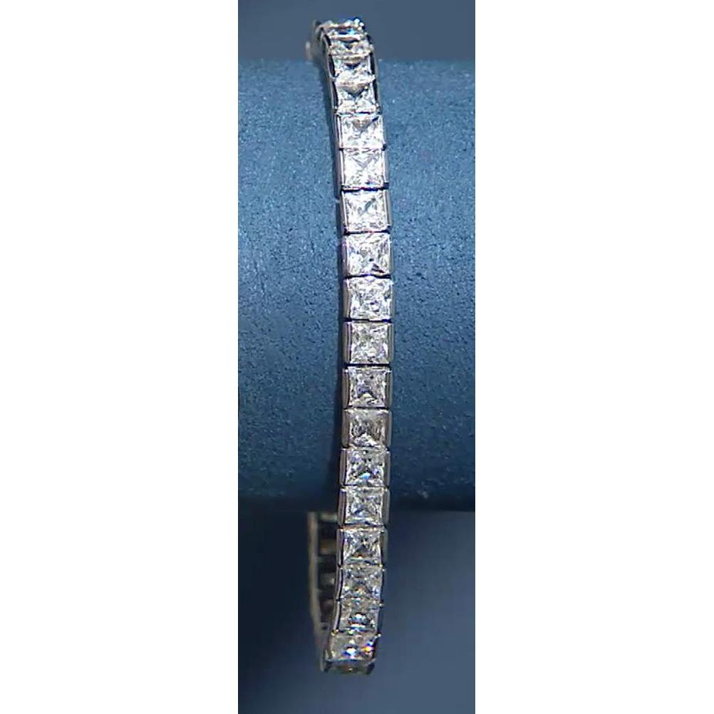 18.90 Carats Princess Genuine Diamond Tennis Bracelet White Gold 14K Jewelry