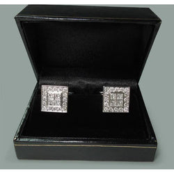 18K White Gold Men's Cuff link Pair 3.50 Carat Genuine Diamonds Cuff links