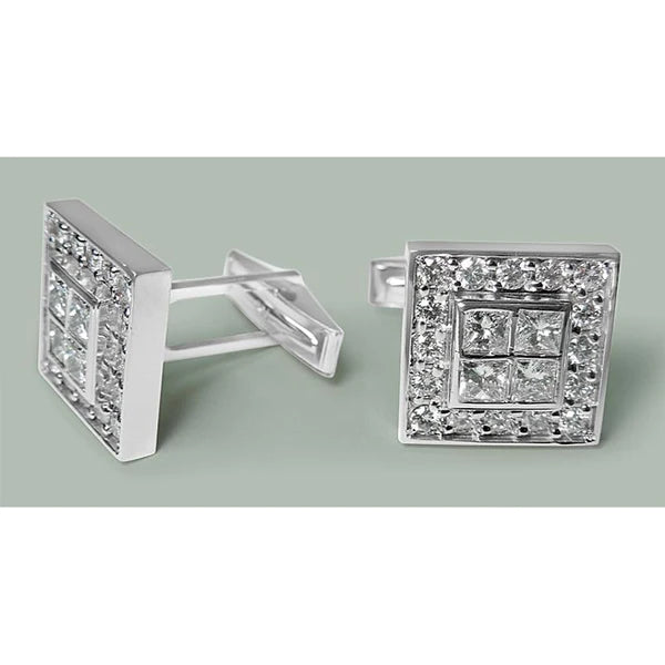 18K White Gold Men's Cuff link Pair 3.50 Carat Genuine Diamonds Cuff links