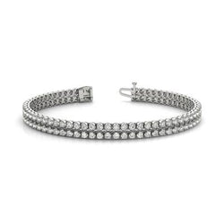 18 Carats Round Two Row Lab Grown Diamonds Tennis Bracelet White Gold 14K
