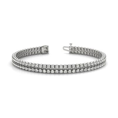 18 Carats Round Two Row Lab Grown Diamonds Tennis Bracelet White Gold 14K