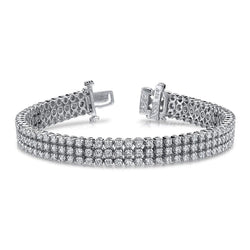 18 Ct Real Sparkling Round Lab Grown Diamonds Triple Strand Bracelet White Gold 14K