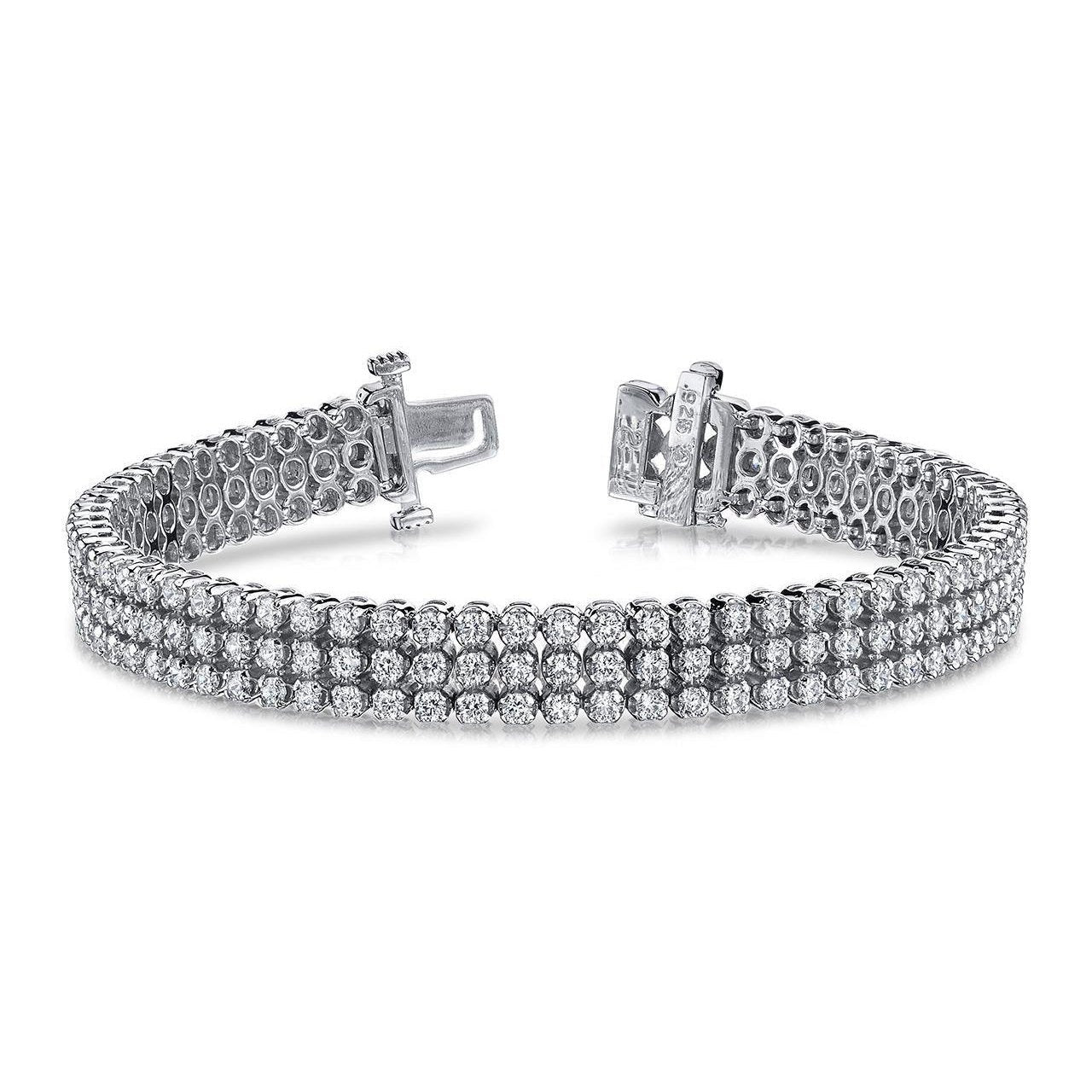 18 Ct Real Sparkling Round Lab Grown Diamonds Triple Strand Bracelet White Gold 14K