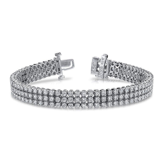 18 Ct Real Sparkling Round Lab Grown Diamonds Triple Strand Bracelet White Gold 14K