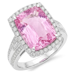 19.40 Carats Cushion Cut Kunzite Round Natural Earth Mined Diamond ( Not Lab Grown )s Ring White Gold