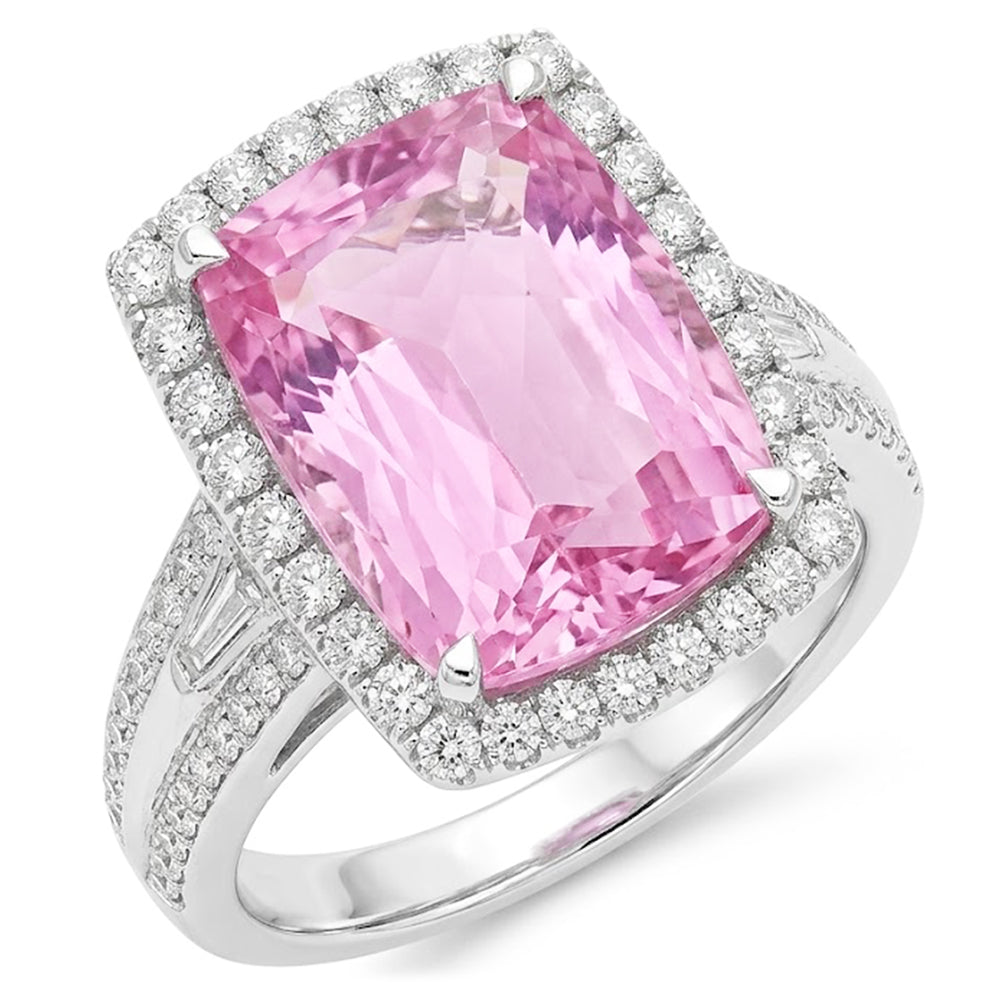 19.40 Carats Cushion Cut Kunzite Round Natural Earth Mined Diamond ( Not Lab Grown )s Ring White Gold