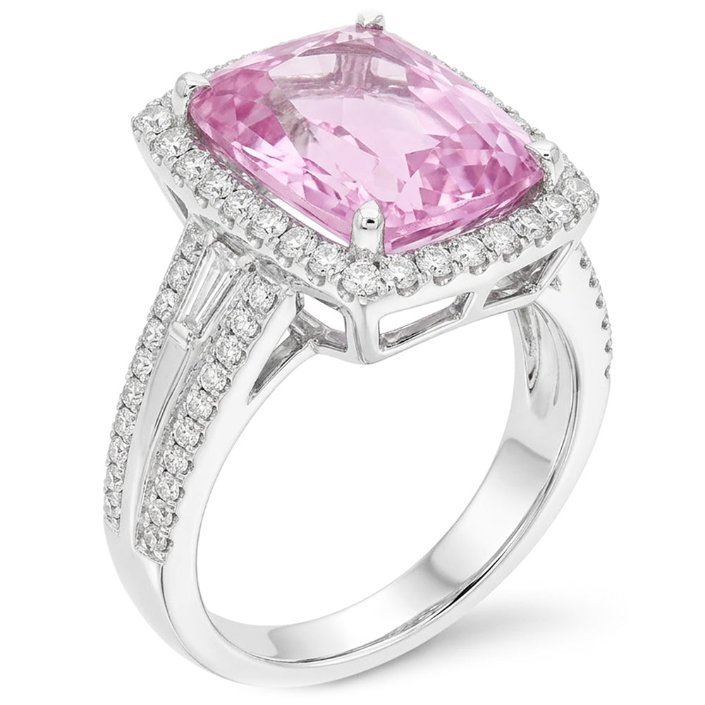 19.40 Carats Cushion Cut Kunzite Round Natural Earth Mined Diamond ( Not Lab Grown )s Ring White Gold