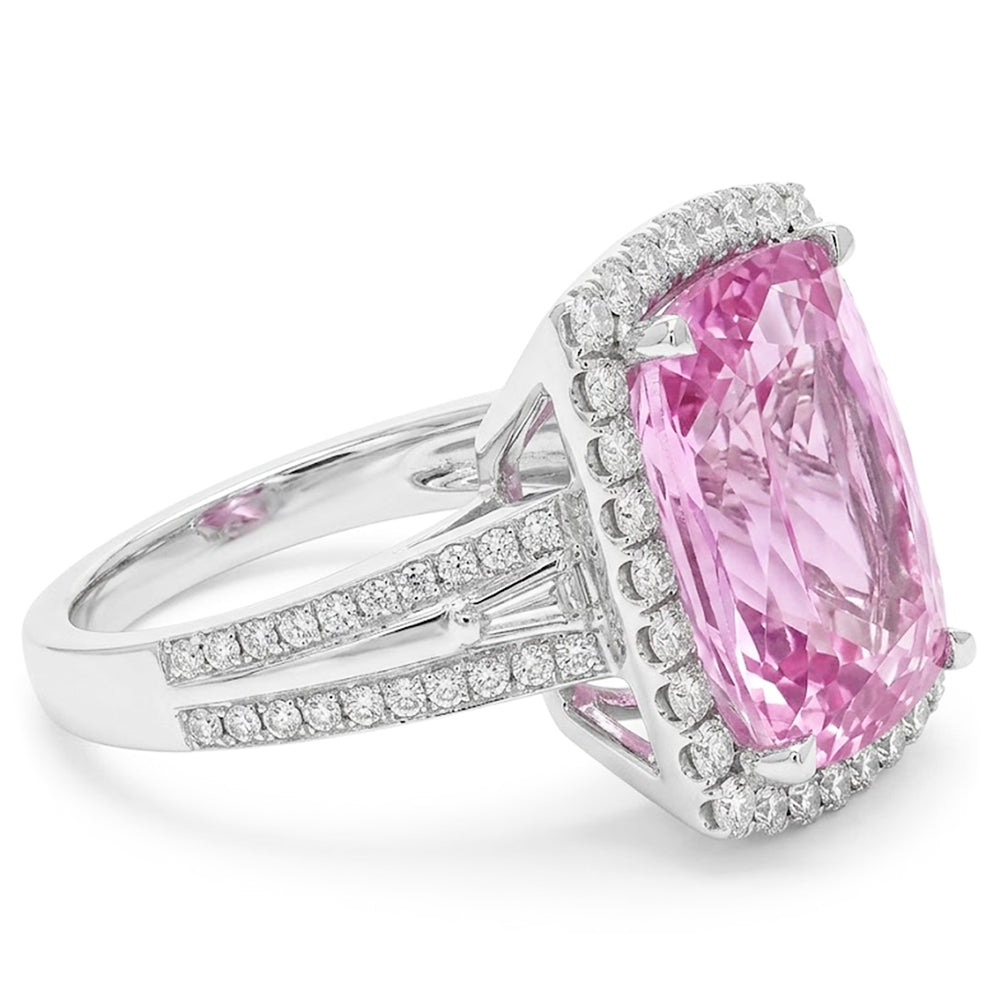 19.40 Carats Cushion Cut Kunzite Round Natural Earth Mined Diamond ( Not Lab Grown )s Ring White Gold