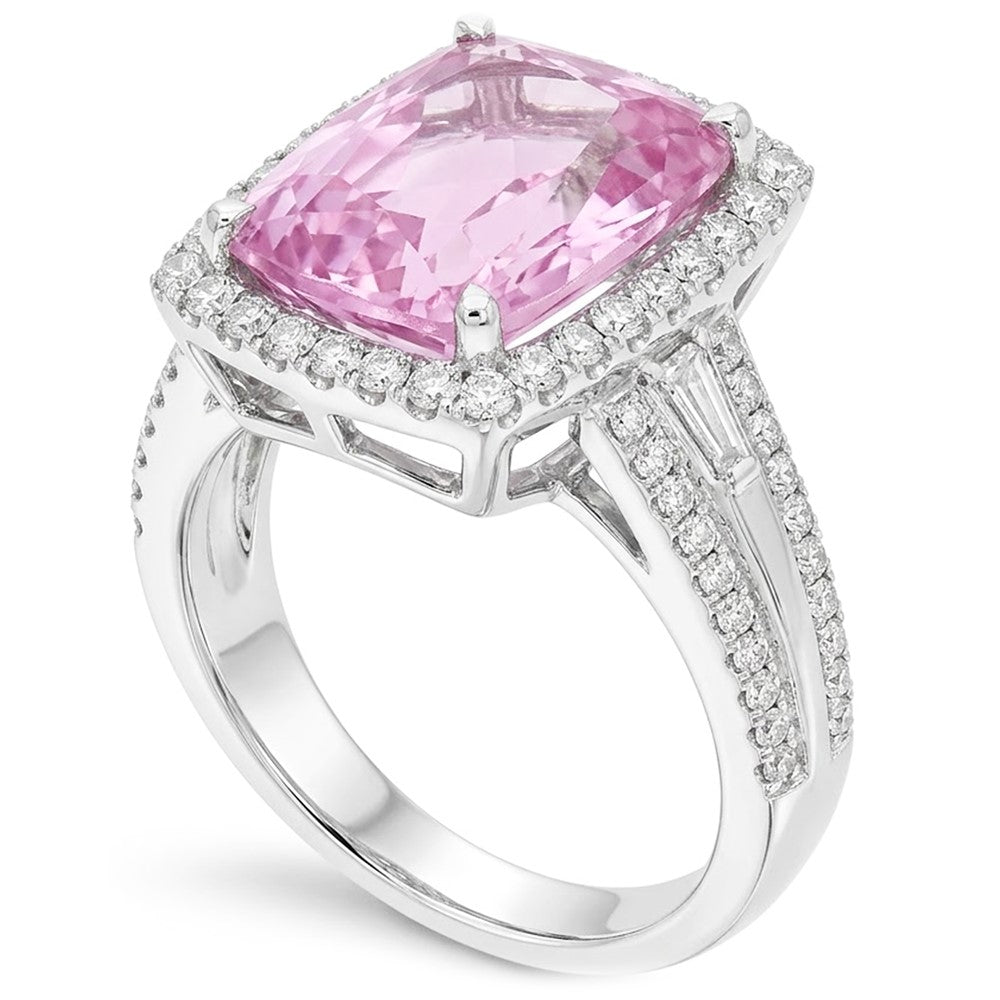 19.40 Carats Cushion Cut Kunzite Round Natural Earth Mined Diamond ( Not Lab Grown )s Ring White Gold
