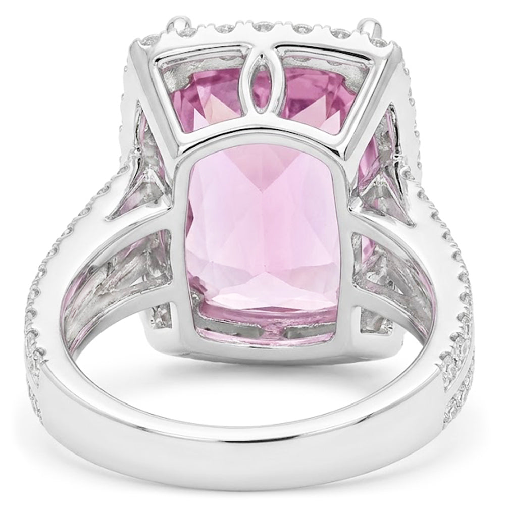 19.40 Carats Cushion Cut Kunzite Round Natural Earth Mined Diamond ( Not Lab Grown )s Ring White Gold