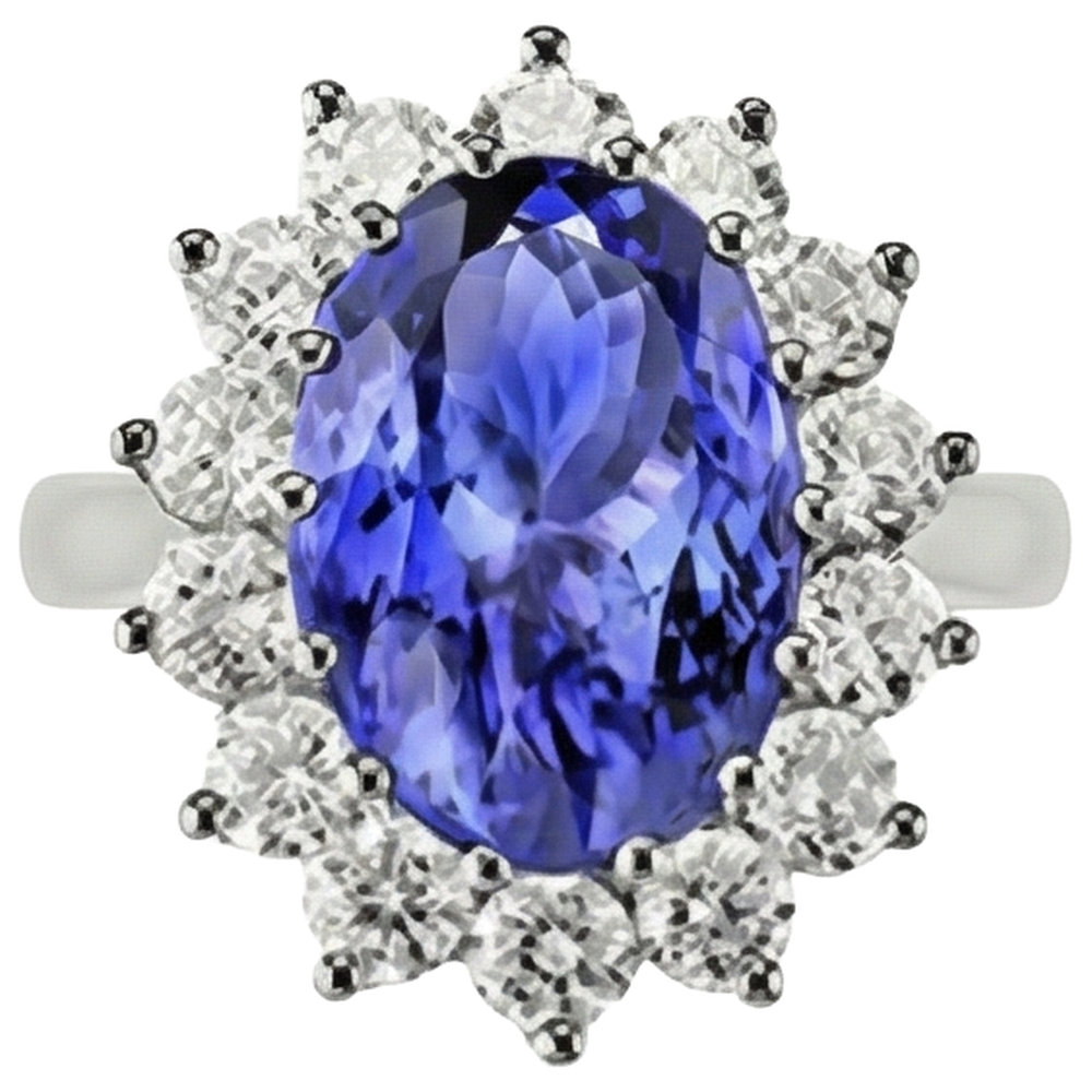 natural round tanzanite 19.75ct ring close up detail