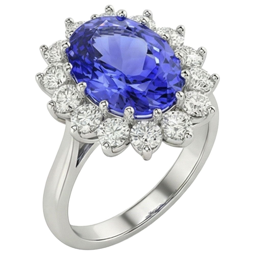 natural round tanzanite 19.75ct ring profile view