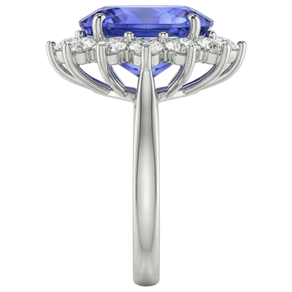 natural round tanzanite 19.75ct ring on white background