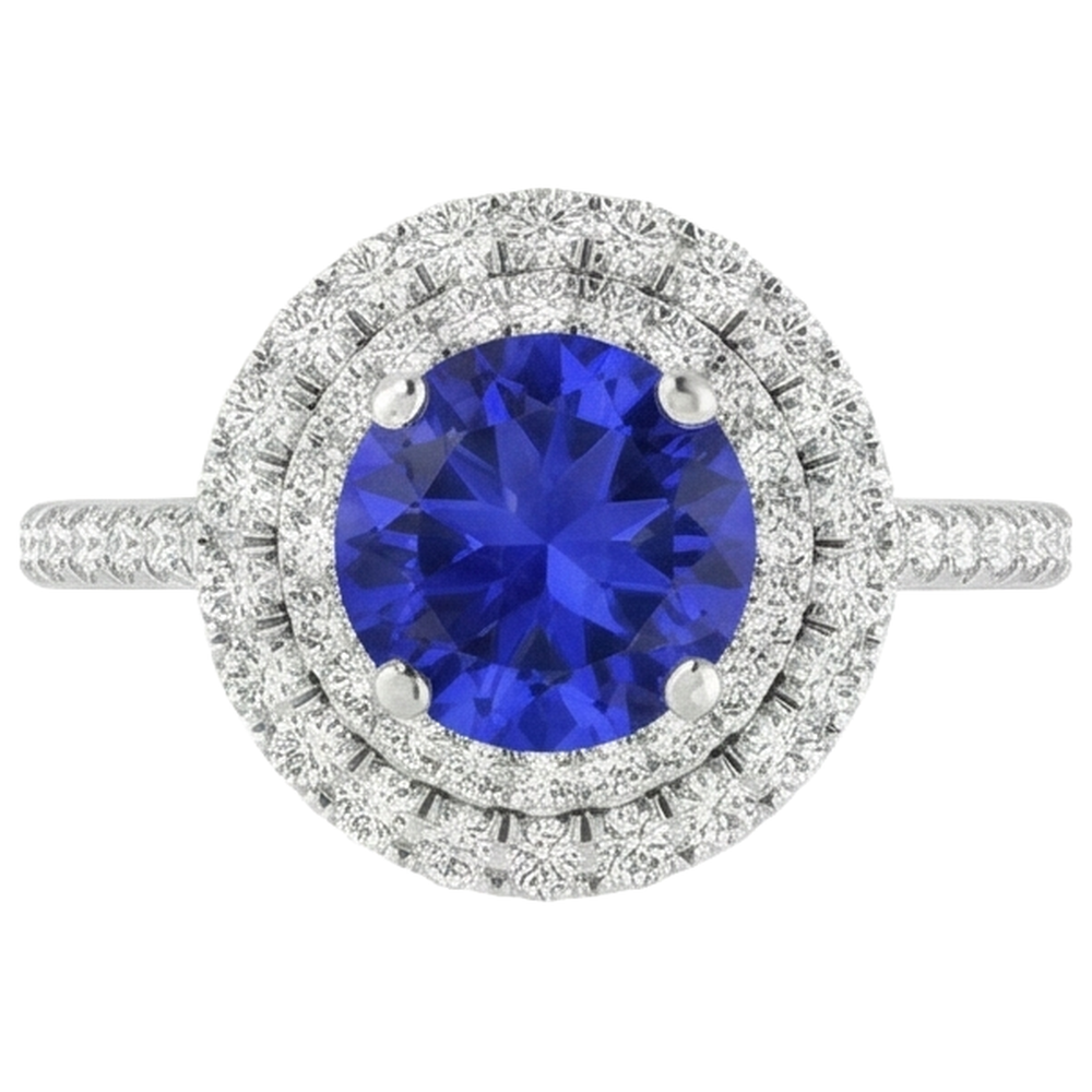 19 Ct Round Cut Tanzanite And Natural Earth Mined Diamond ( Not Lab Grown )s Wedding Ring 14K White Gold