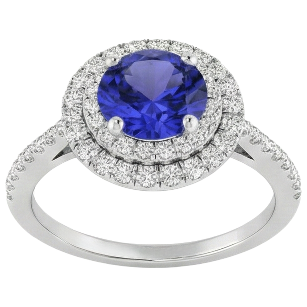 19 Ct Round Cut Tanzanite And Natural Earth Mined Diamond ( Not Lab Grown )s Wedding Ring 14K White Gold
