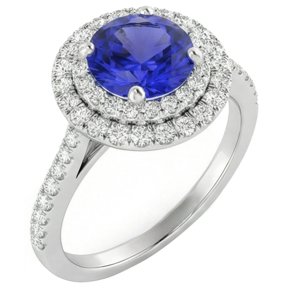 19 Ct Round Cut Tanzanite And Natural Earth Mined Diamond ( Not Lab Grown )s Wedding Ring 14K White Gold