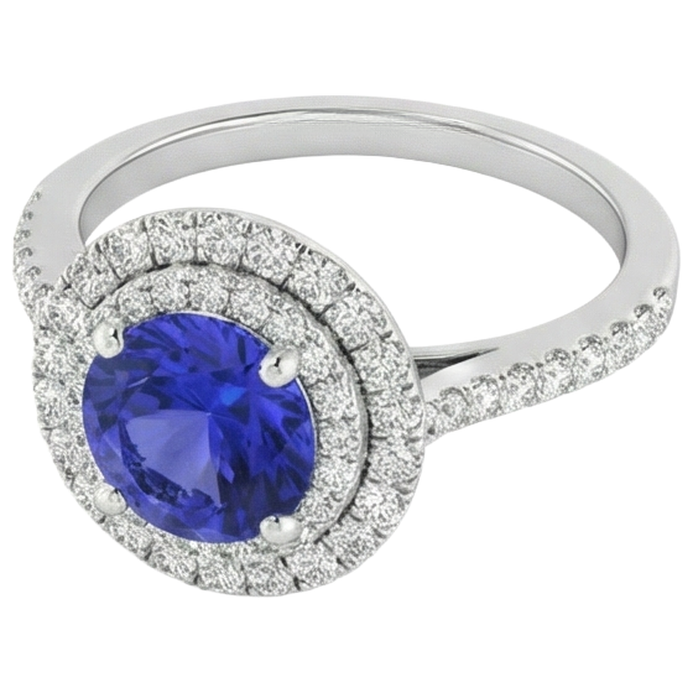 19 Ct Round Cut Tanzanite And Natural Earth Mined Diamond ( Not Lab Grown )s Wedding Ring 14K White Gold