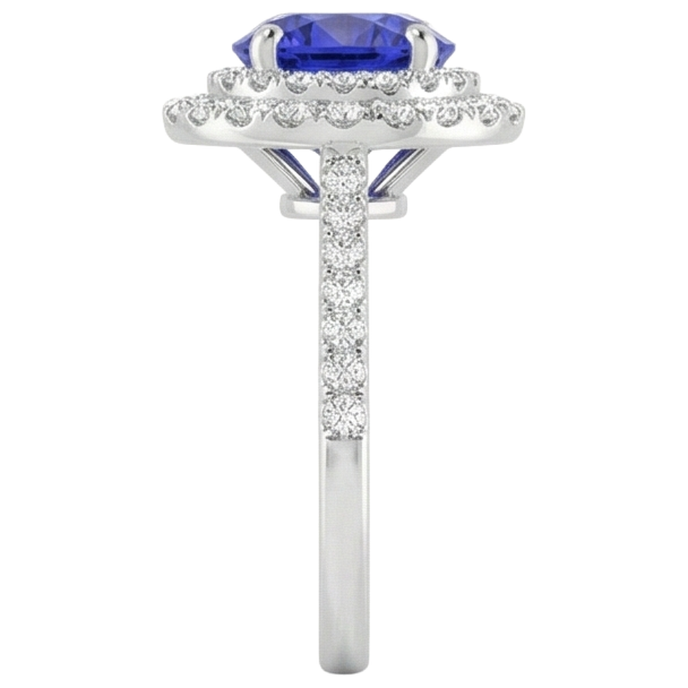 19 Ct Round Cut Tanzanite And Natural Earth Mined Diamond ( Not Lab Grown )s Wedding Ring 14K White Gold