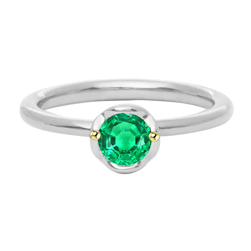 Round Cut Emerald ring in Two-Tone 14K Gold – main view