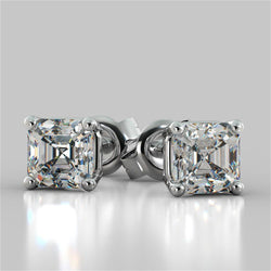 1 Carat Asscher Cut Genuine Natural Earth Mined Diamond Stud Earring Solid White Gold 14K