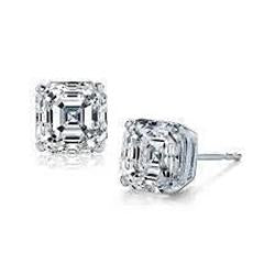 1 Carat Asscher Cut Real Diamond Stud Women Earring White Gold 14K