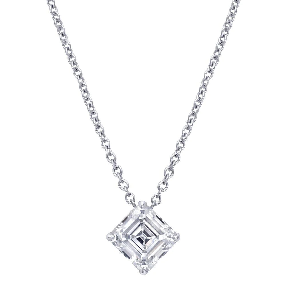 1 Carat Asscher Real Diamond Necklace Pendant White Gold 14K Women Jewelry
