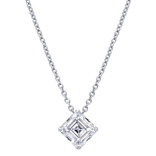 1 Carat Asscher Real Diamond Necklace Pendant White Gold 14K Women Jewelry