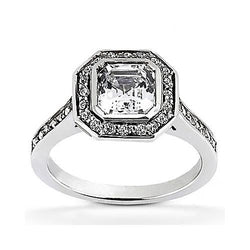 1 Carat Bezel Asscher Genuine Natural Earth Mined Diamond Halo Ring