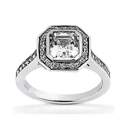 1 Carat Bezel Asscher Genuine Diamond Halo Ring