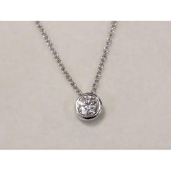 1 Carat Bezel Set Round Real Natural Earth Mined Diamond Necklace Pendant White Gold 14K