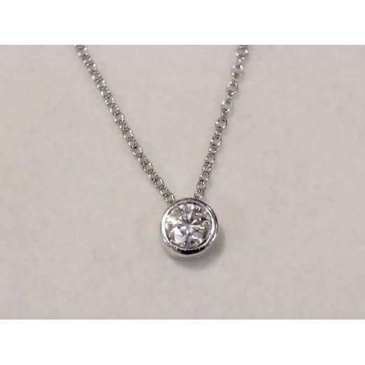 1 Carat Bezel Set Round Real Diamond Necklace Pendant White Gold 14K - Pendant-harrychadent.ca