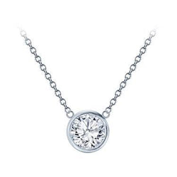 1 Carat Bezel Solitaire Real Natural Earth Mined Diamond Necklace Dog Ear Pendant White Gold