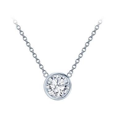 1 Carat Bezel Solitaire Real Diamond Necklace Dog Ear Pendant White Gold