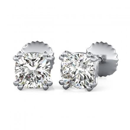 1 Carat Cushion Cut Double Prong Real Diamond Stud Earring 14K White Gold - Stud Earrings-harrychadent.ca