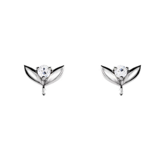 Fine Diamond Old Mine Cut Earrings in 14 Karat White Gold – main view