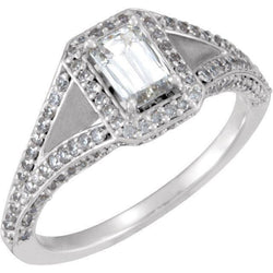 1 Carat Emerald Natural Diamond White Gold Ring