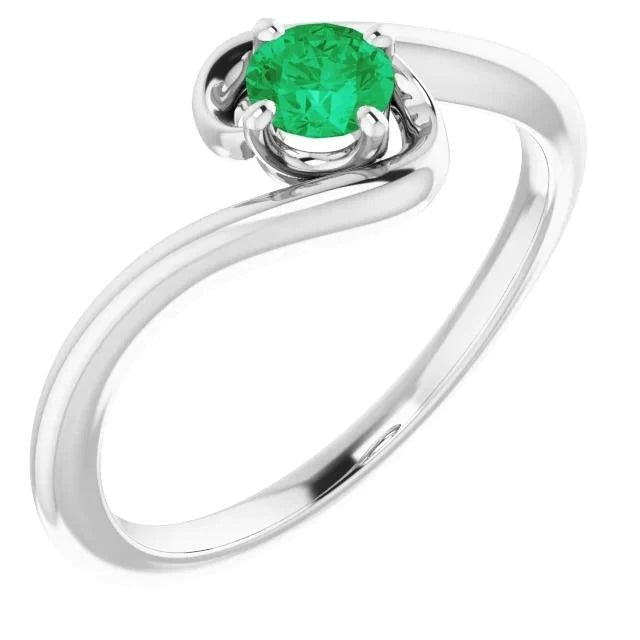 1 Carat Green Emerald Ring Freeform Shank Setting White Gold 14K