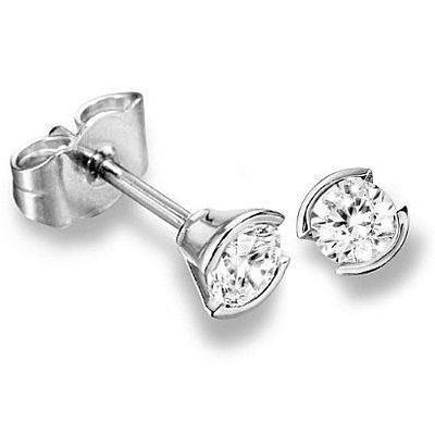 1 Carat Half Bezel Set Round Real Diamond Stud Earrings
