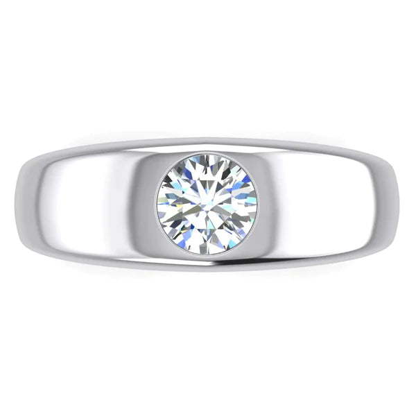 1 Carat Men Gypsy Solitaire Real Diamond Ring F Vs1 Round Diamond White Gold 14K