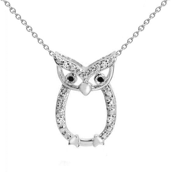 1 Carat Owl Shape Real Diamond Pendant Necklace 14K White Gold