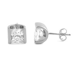1 Carat Princess Cut Natural Diamond Stud Earring 14K White Gold