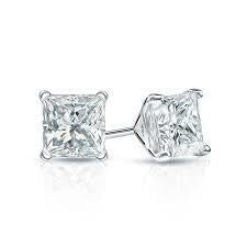 1 Carat Princess Cut Real Diamond Stud Earring 14K White Gold