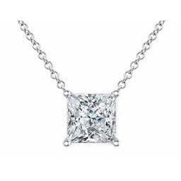 1 Carat Princess Cut Solitaire Real Diamond Necklace Pendant