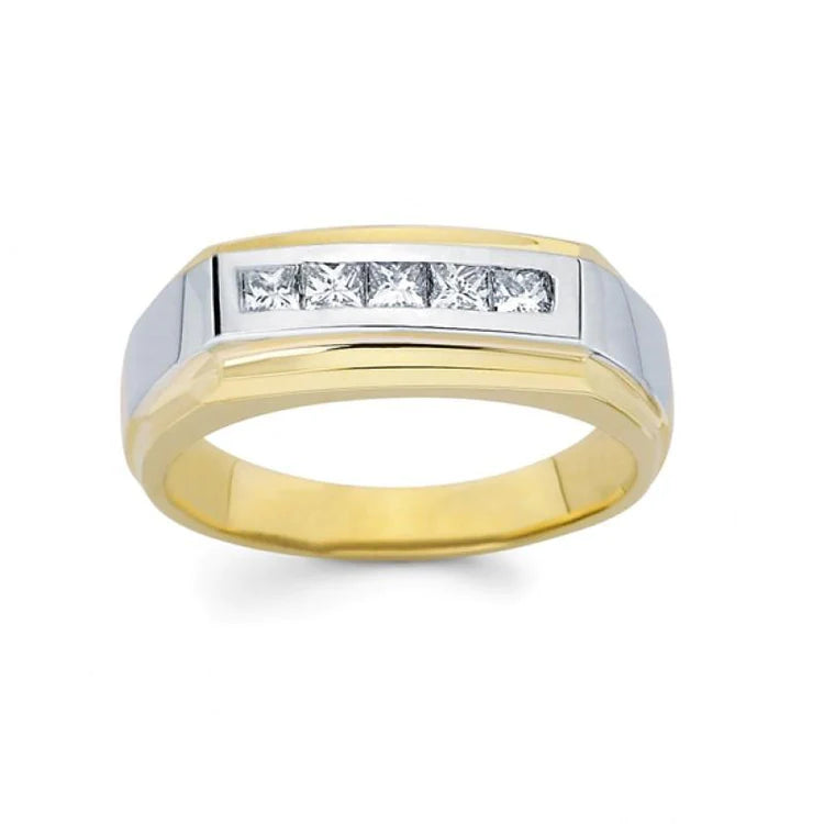 1 Carat Princess Genuine Diamond Men Ring Two Tone Gold 14K