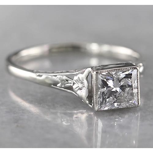 1 Carat Princess Solitaire Real Diamond Ring Tapered Style White Gold 