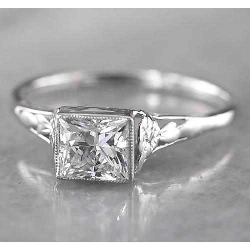 1 Carat Princess Solitaire Real Diamond Ring Tapered Style 14K