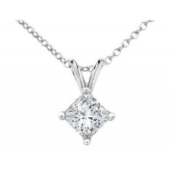 1 Carat Prong Set Princess Natural Diamond Necklace Pendant