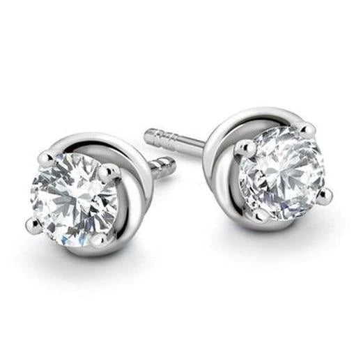 1 Carat Prong Set Round Solitaire Genuine Diamond 14K White Gold Stud Earring