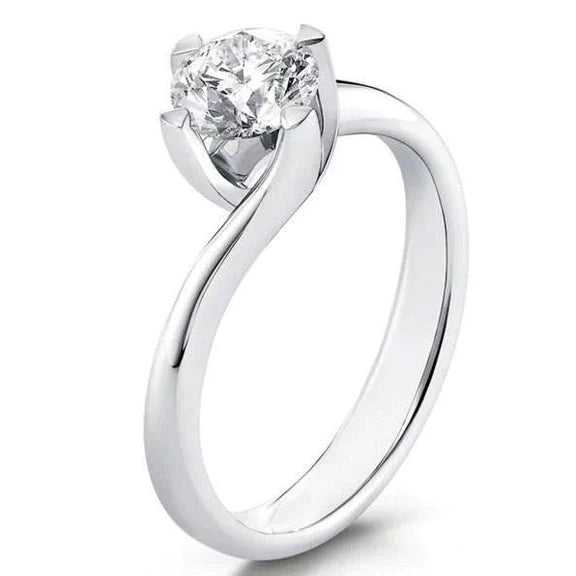 1 Carat Prong Set Solitaire Real Diamond Wedding Ring 14K White Gold
